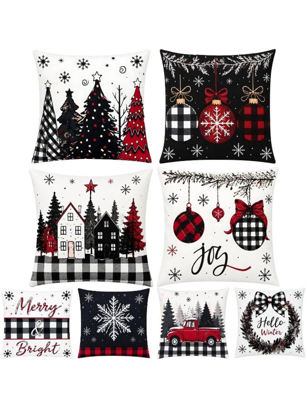 〽️Unisex Red Black Buffalo Plaid Winter Snowflake Tree Ornament Pillow Cover